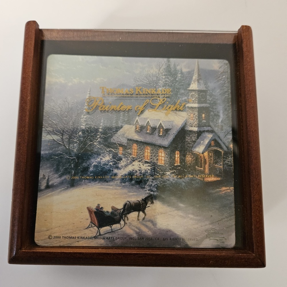 Thomas Kinkade Painter Of Light Set Of 6 Coasters With Wooden Box
